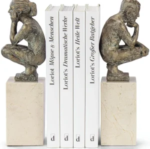 Dekoration & Vasen | Alle Skulpturen>Ars mundi Angeles Anglada: ​ Skulpturenpaar / Buchstützen »Boy and Girl«, Kunstguss Steinoptik​