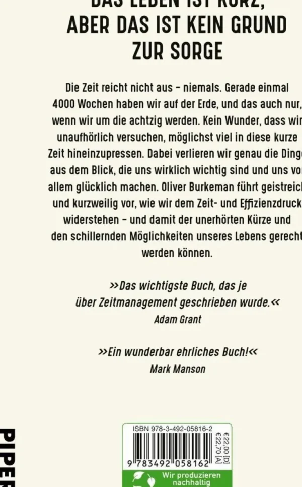 Sachbücher>ZEIT Buchhandlung Burkeman, Oliver: 4000 Wochen