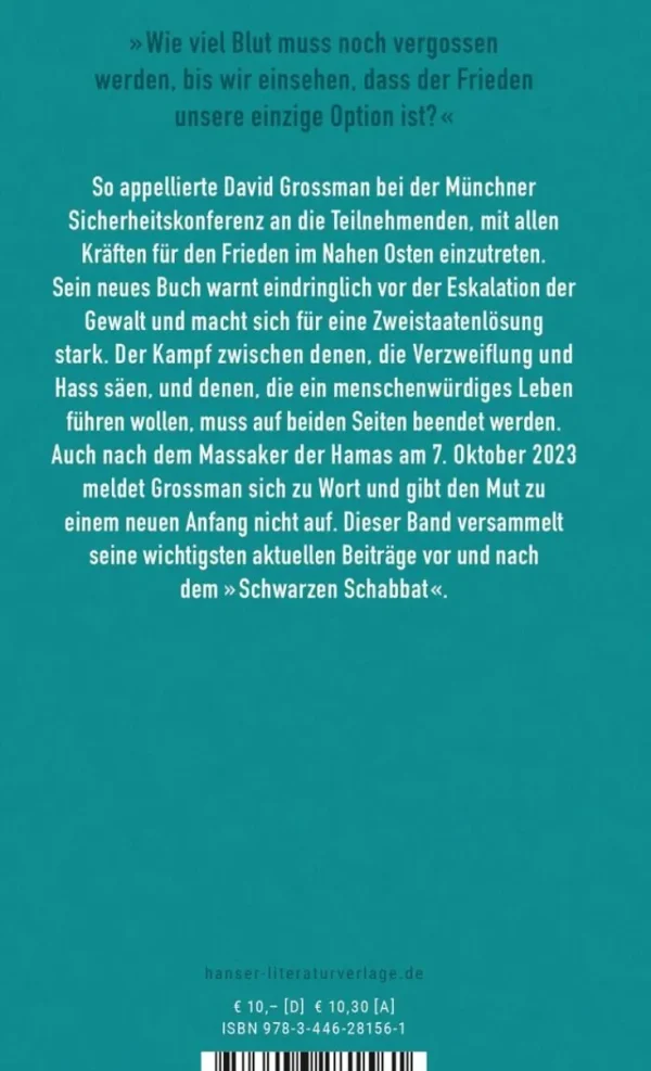Romane>ZEIT Buchhandlung Grossman, D: Frieden ist die einzige Option
