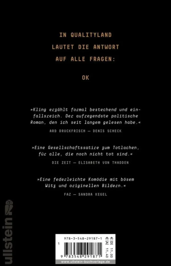 Romane>ZEIT Buchhandlung Kling, M: QualityLand