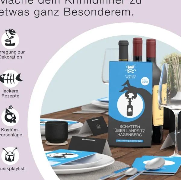 Spiele Für Erwachsene | Spiele Für Kinder>Culinario Mortale Krimi-Dinner Spiel »Schatten über Landsitz Hagenberg«