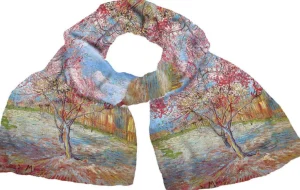 Seide | Künstlertücher>Ars mundi Seidenschal »Blühender Pfirsichbaum« nach Vincent van Gogh