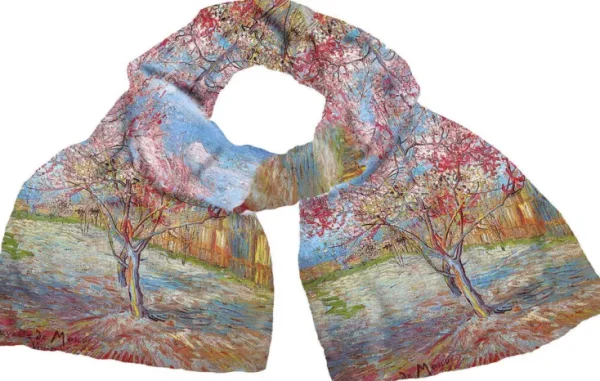 Seide | Künstlertücher>Ars mundi Seidenschal »Blühender Pfirsichbaum« nach Vincent van Gogh